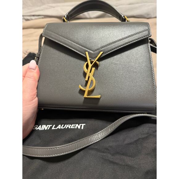 YSL Saint Laurent Grey Grain Leather Cassandra Mini Top Handle Bag - Picture 2 of 12